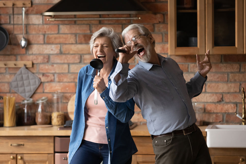 happy couple singing